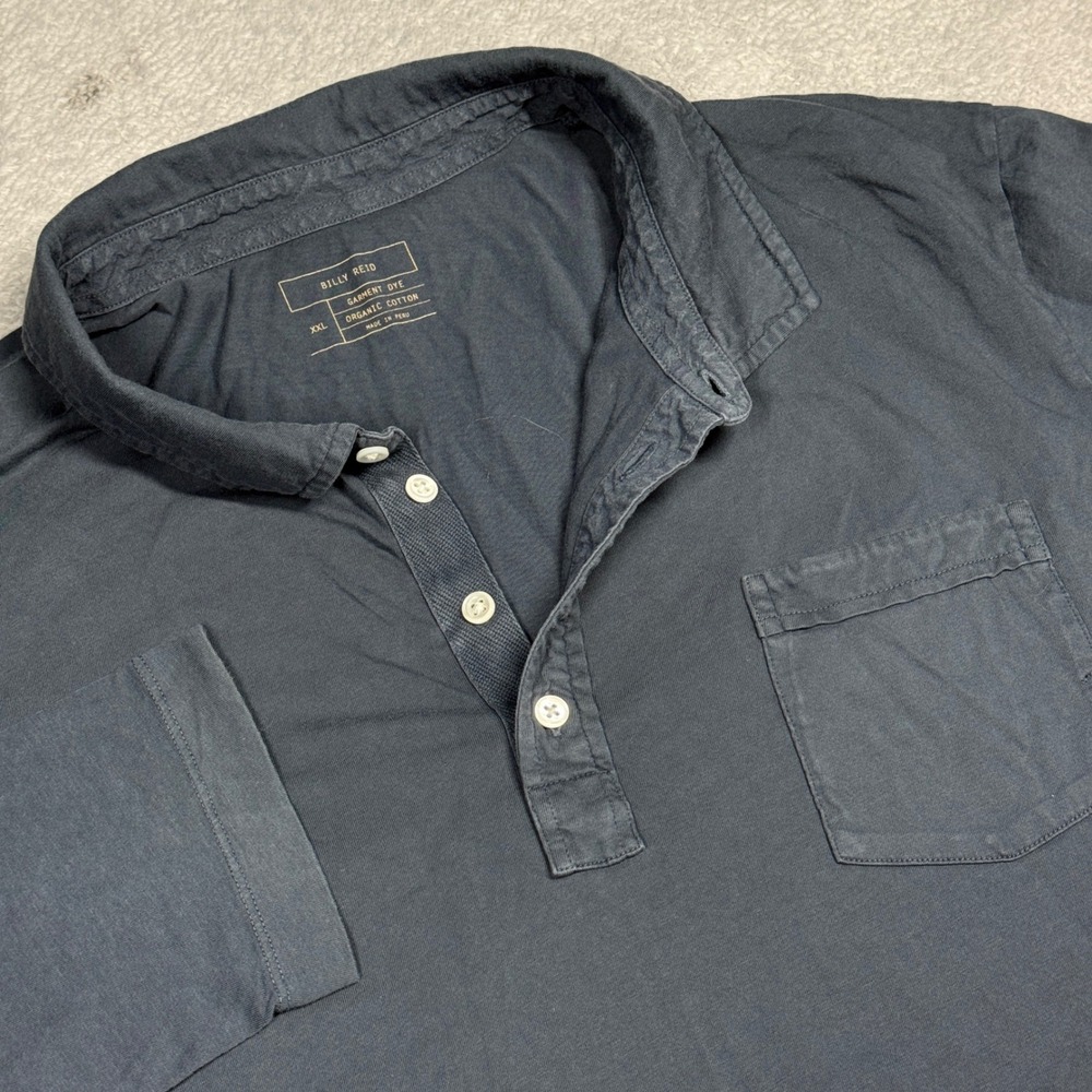 Billy Reid Long Sleeve Polo Mens XXL Navy Blue Garment Dye Organic Cotton Shirt